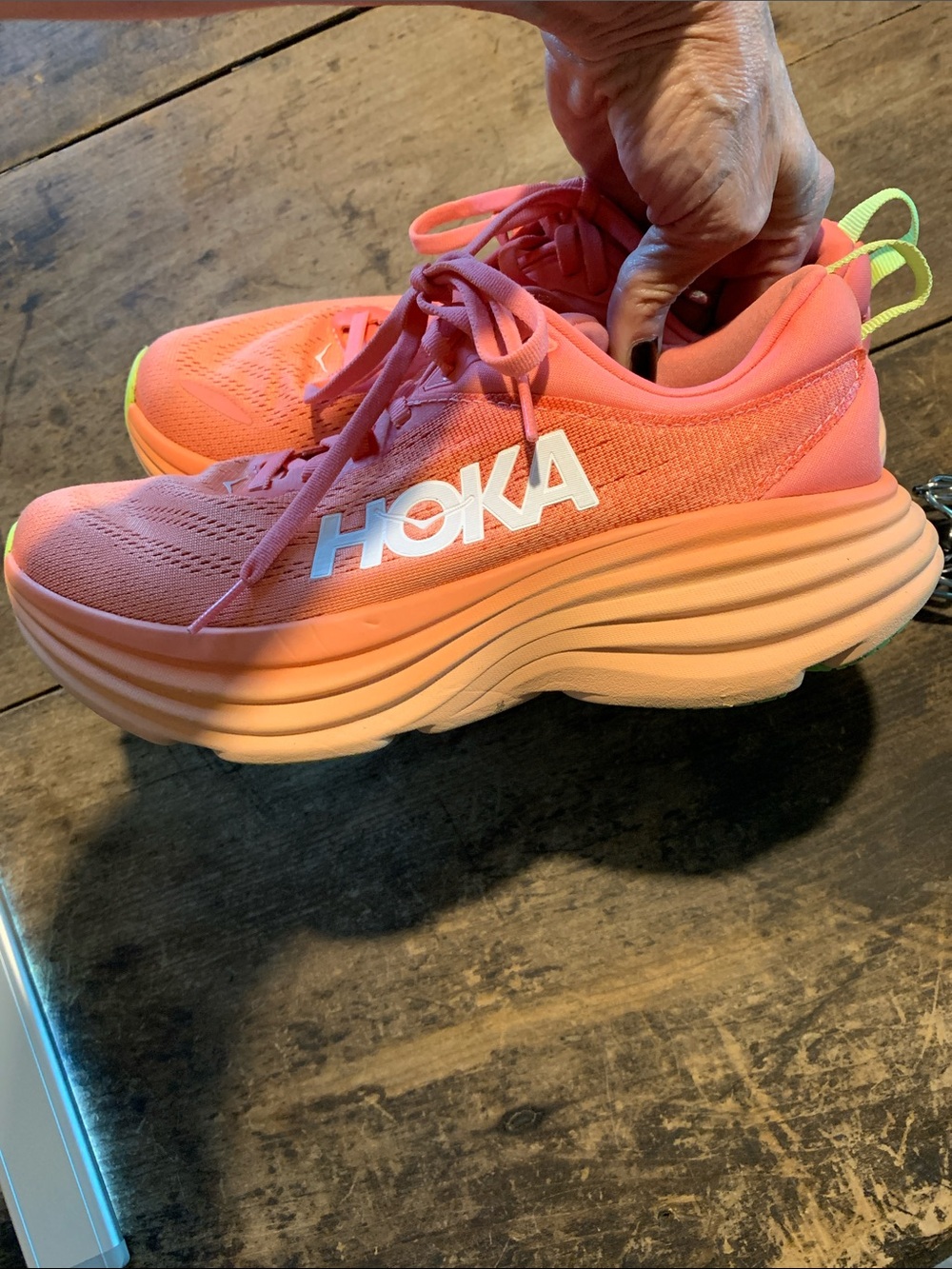 Like New Hoka Bondi 8 Coral/Papaya Running Shoes - Picture 5 of 11